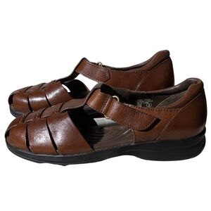 EARTH SHOE Womens 9 Leather Comfort Sandal Adj Hook & Loop Strap Gelron 2000